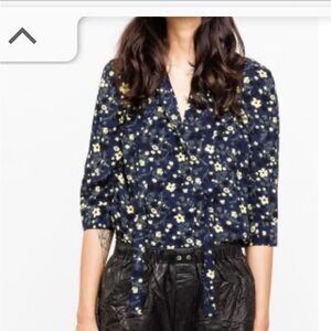 Zadig & Voltaire Blue Ruffled Tie Front Blouse